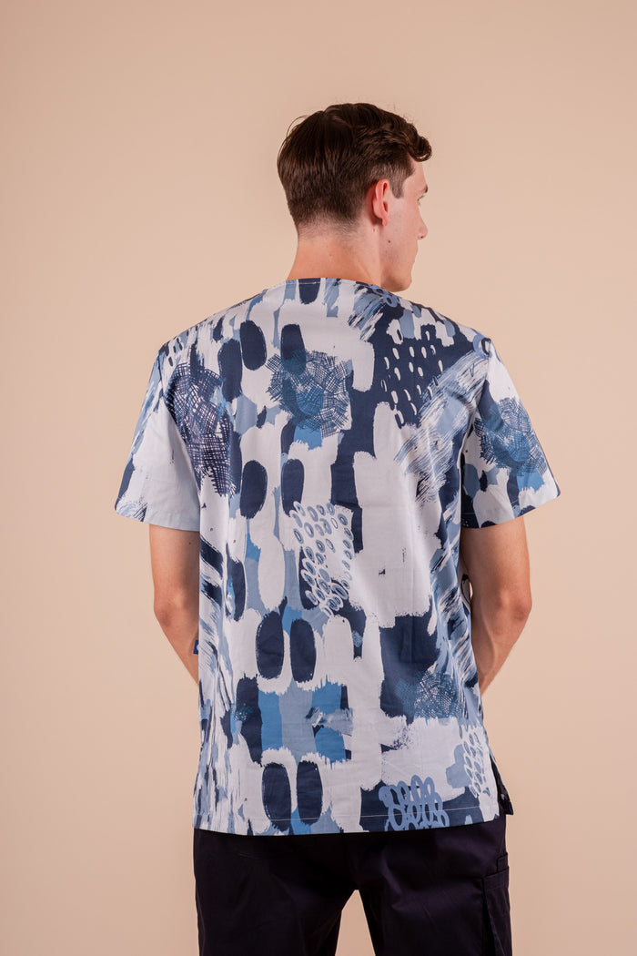 Ocean Scribbles  - Unisex Printed Scrub Top