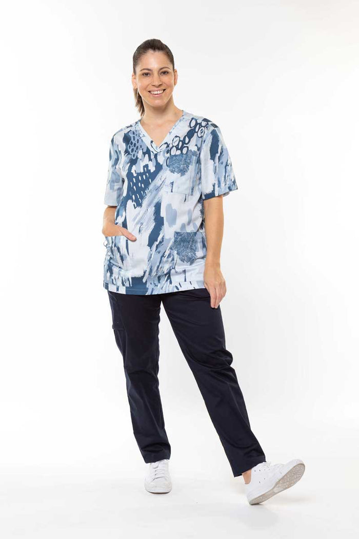 Ocean Scribbles  - Unisex Printed Scrub Top
