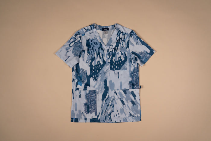 Ocean Scribbles  - Unisex Printed Scrub Top