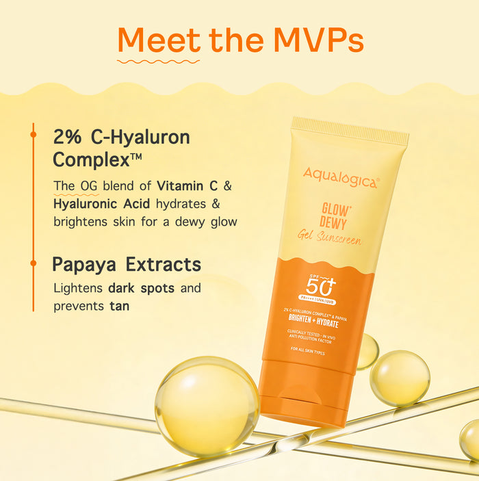 Offer : Glow+Dewy Gel Sunscreen In-Vivo Tested SPF 50+ PA++++ with Papaya & Vitamin C - 80g (Pack of 2)
