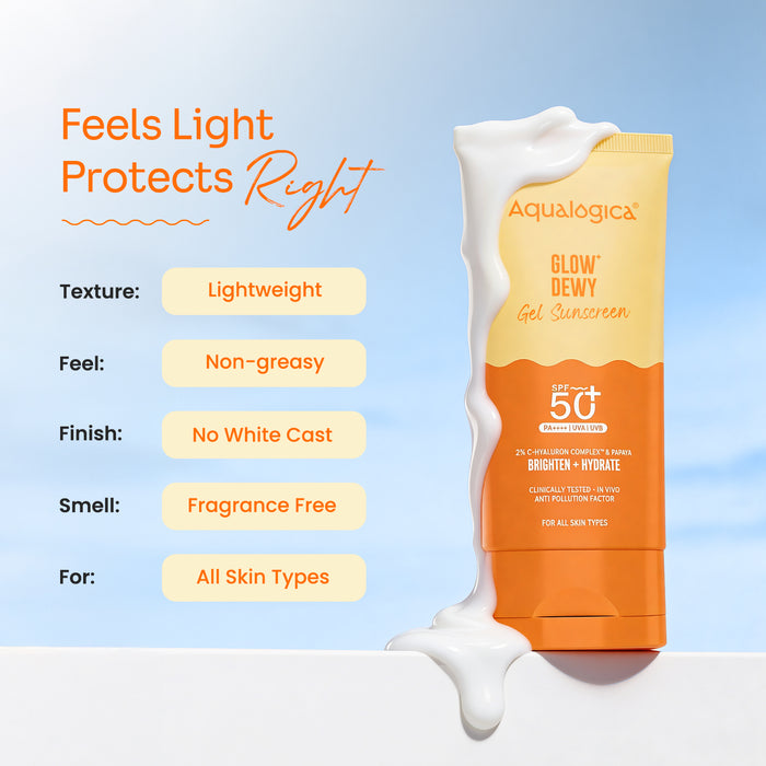 Offer : Glow+Dewy Gel Sunscreen In-Vivo Tested SPF 50+ PA++++ with Papaya & Vitamin C - 80g (Pack of 2)