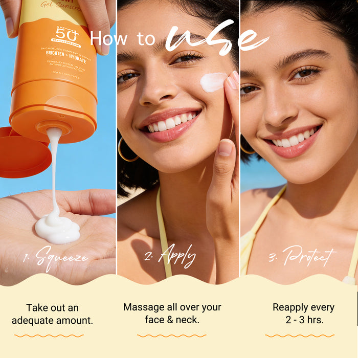 Offer : Glow+Dewy Gel Sunscreen In-Vivo Tested SPF 50+ PA++++ with Papaya & Vitamin C - 80g (Pack of 2)