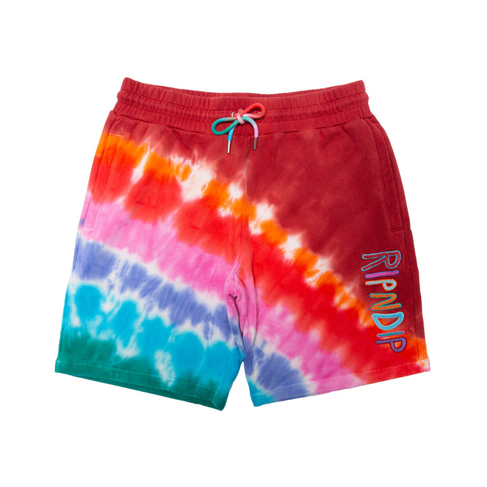 RIPNDIP OG Prisma Embroidered Sweatshorts (Red Tie Dye)
