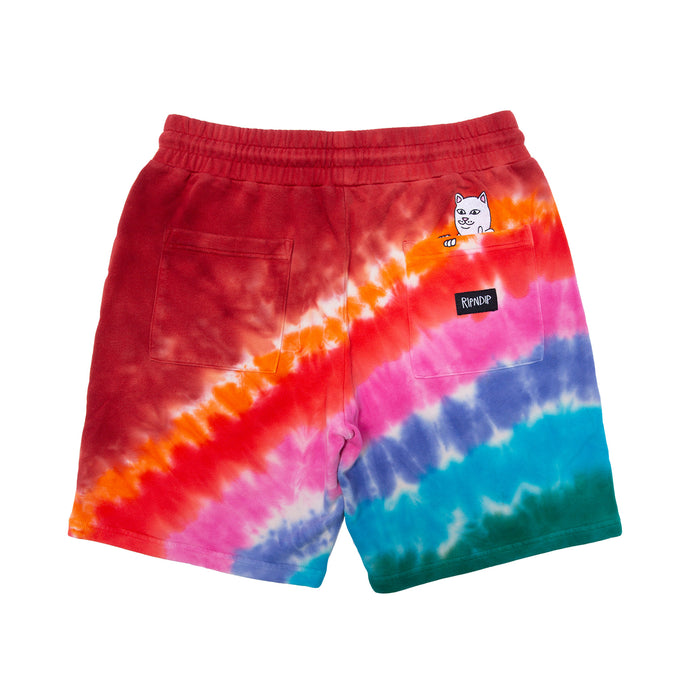 RIPNDIP OG Prisma Embroidered Sweatshorts (Red Tie Dye)