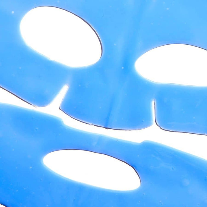 Bright blue Patchology hydrogel face mask texture featuring a cooling, smooth finish for a refreshing and firming skincare routine.