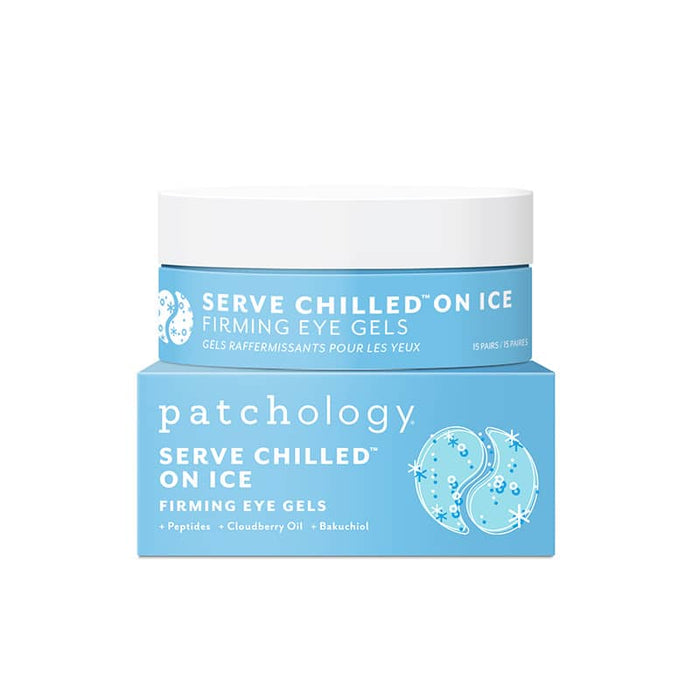 Patchology's on ice eye gels serve chilled in white background