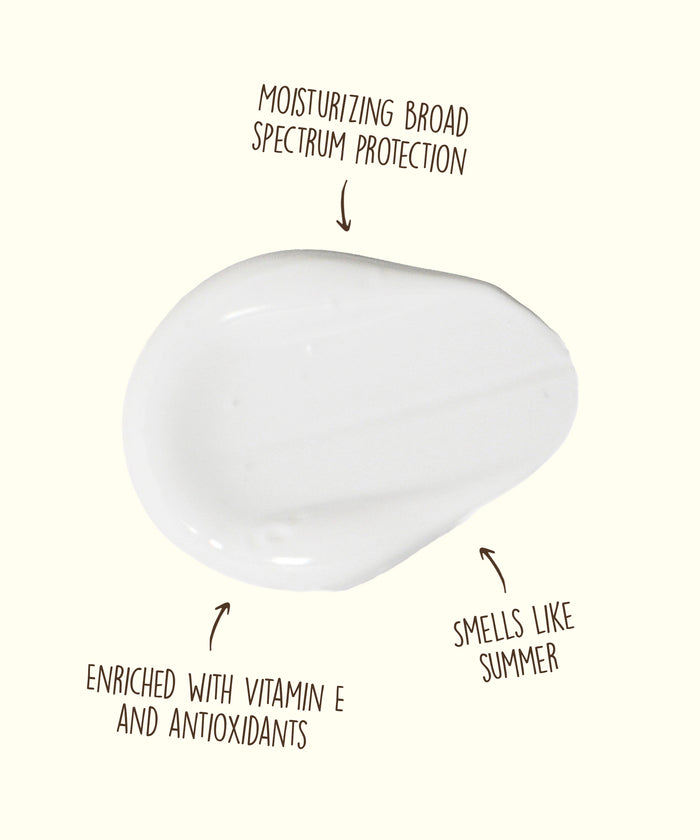 Moisturizing SPF 30 sunscreen lotion enriched with Vitamin E and antioxidants, smells like summer. Sun Bum.