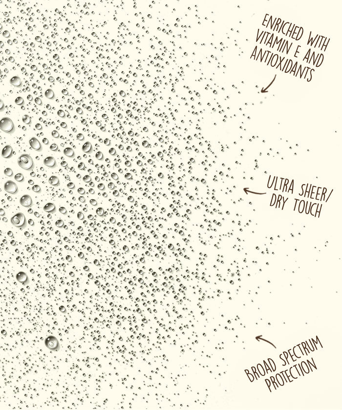 Textured background with bubbles and product features text on a white background