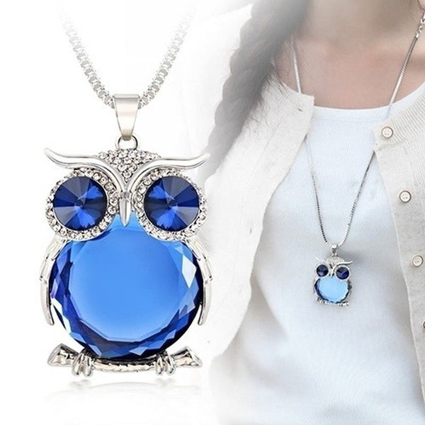 Owl Design Rhinestones Crystal Pendant Necklaces