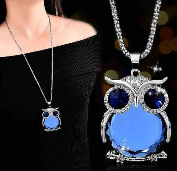 Owl Design Rhinestones Crystal Pendant Necklaces