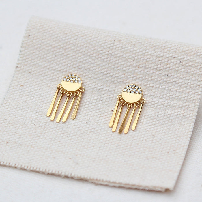 Pave Babette earrings with gold-tone dangling bars and pavé tops