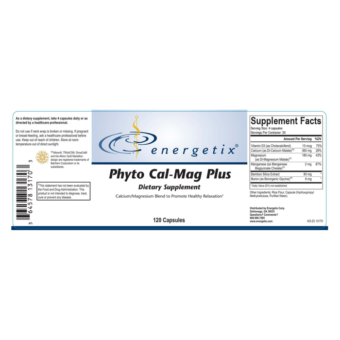 Phyto Cal-Mag Plus is a comprehensive blend of bioavailable calcium and magnesium along with vitamin D3, trace minerals, and herbal components.