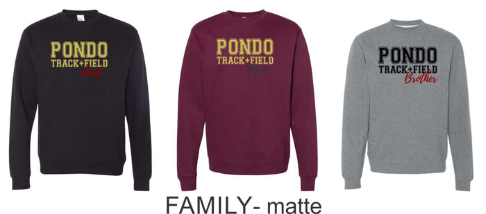 Pondo FAN Track & Field Crewneck Sweatshirt- matte and glitter