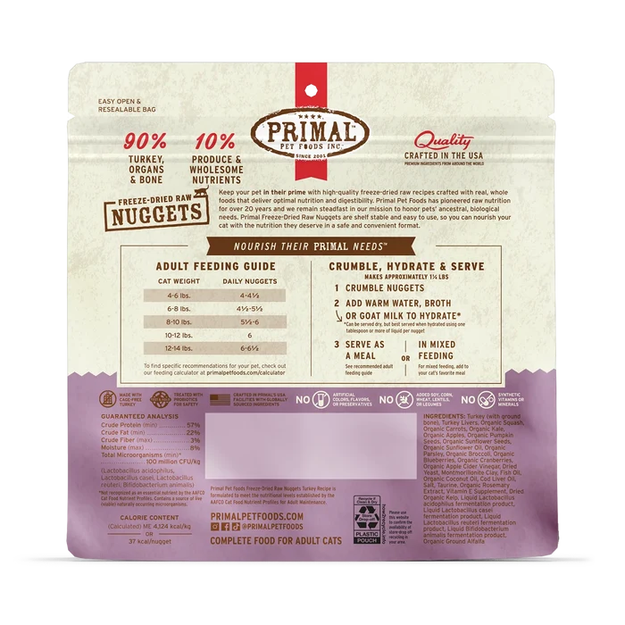 Primal Freeze Dried Raw Turkey Nuggets for Cats