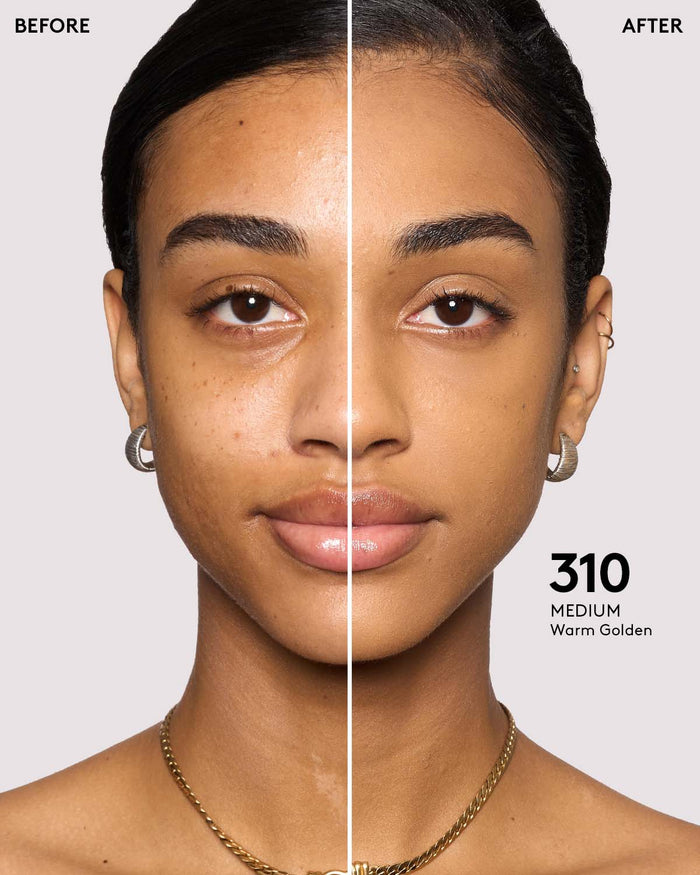before + after imagery for shade 310 in pro filt'r soft matte longwear foundation