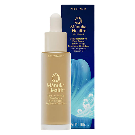 Bottle & Box of Manuka Health Pro Vitality Daily Restorative Face Serum 1.01 fl.oz