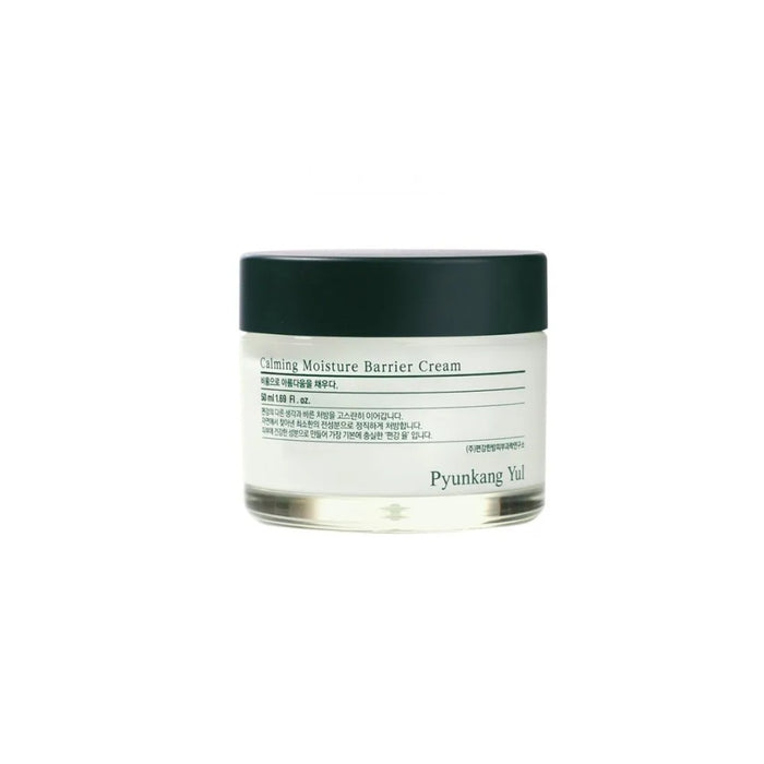PYUNKANG YUL Calming Moisture Barrier Cream provides intense hydration and strengthens the skin barrier with a blend of Ceramides and Hyaluronic Acid. Infused with soothing Centella Asiatica Extract and Tea Tree Leaf Extract, this cream helps calm irritation and reduce redness, making it ideal for sensitive or acne-prone skin. Enriched with Shea Butter and Squalane, it locks in moisture, leaving the skin soft, nourished, and balanced. Perfect for daily use to maintain a healthy, radiant complexi