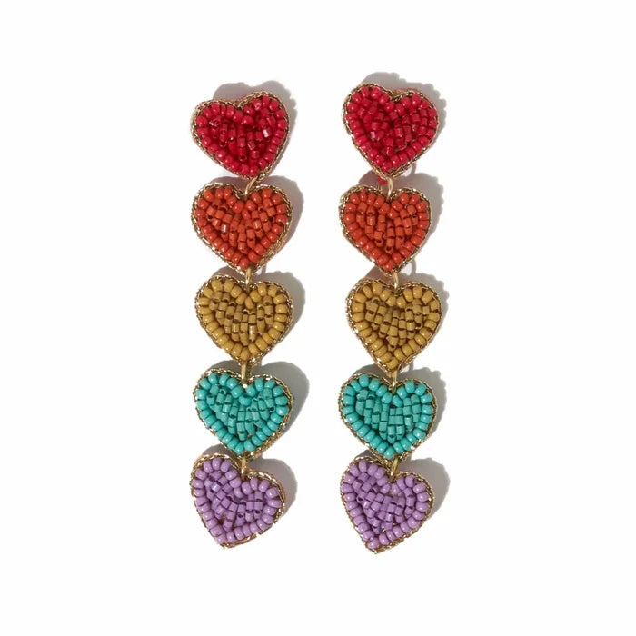 Red Rainbow 5 Heart Dangle Post Earrings