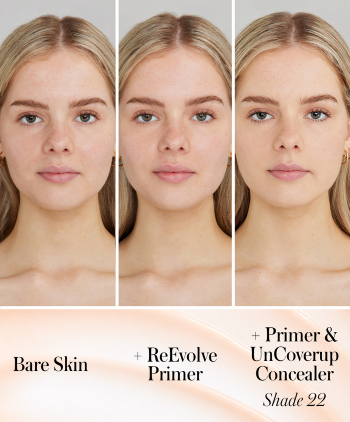 Bare Skin + ReEvolve Radiance Locking Primer + Primer and UnCoverup Concealer Shade 22