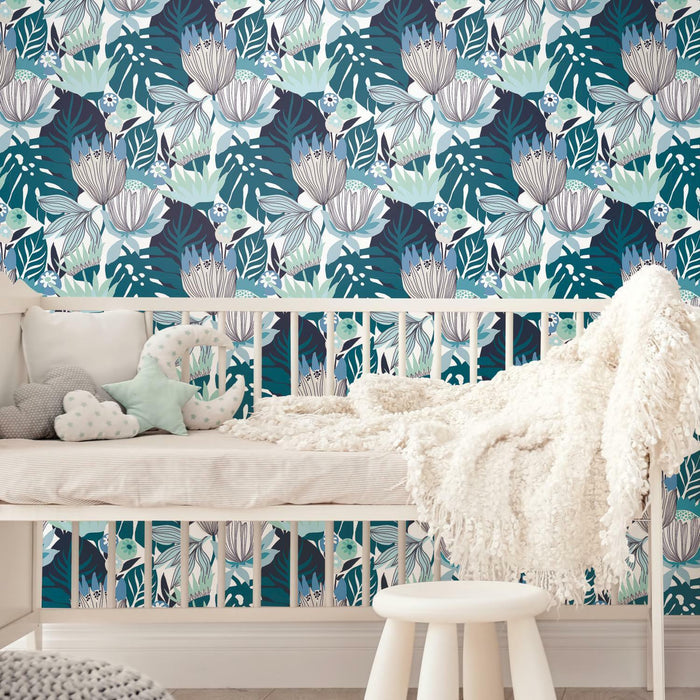 Retro Tropical Leaves Peel & Stick Wallpaper - EonShoppee