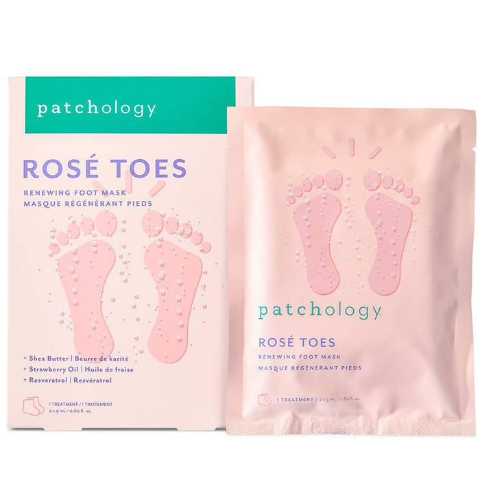 patchology rosé toes foot mask with shea butter and strawberry oil