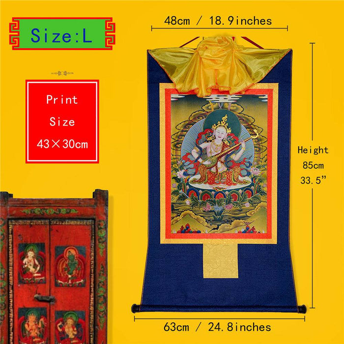 Saraswati - Tibetan thangka painting, view 4