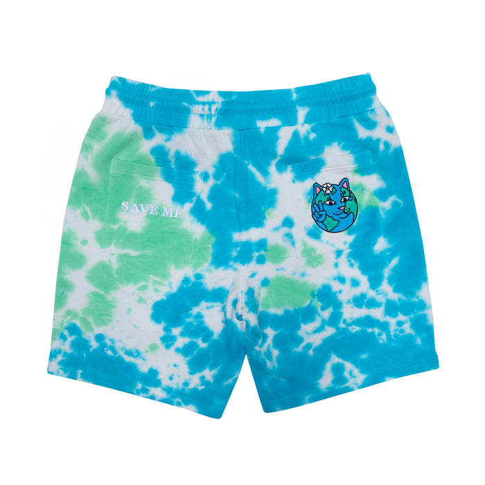 RIPNDIP Save the World Sweatshorts (Aqua/Green Tie Dye)