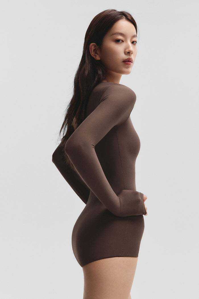 women's seamless bra-in shaping bodysuit top #color_brown