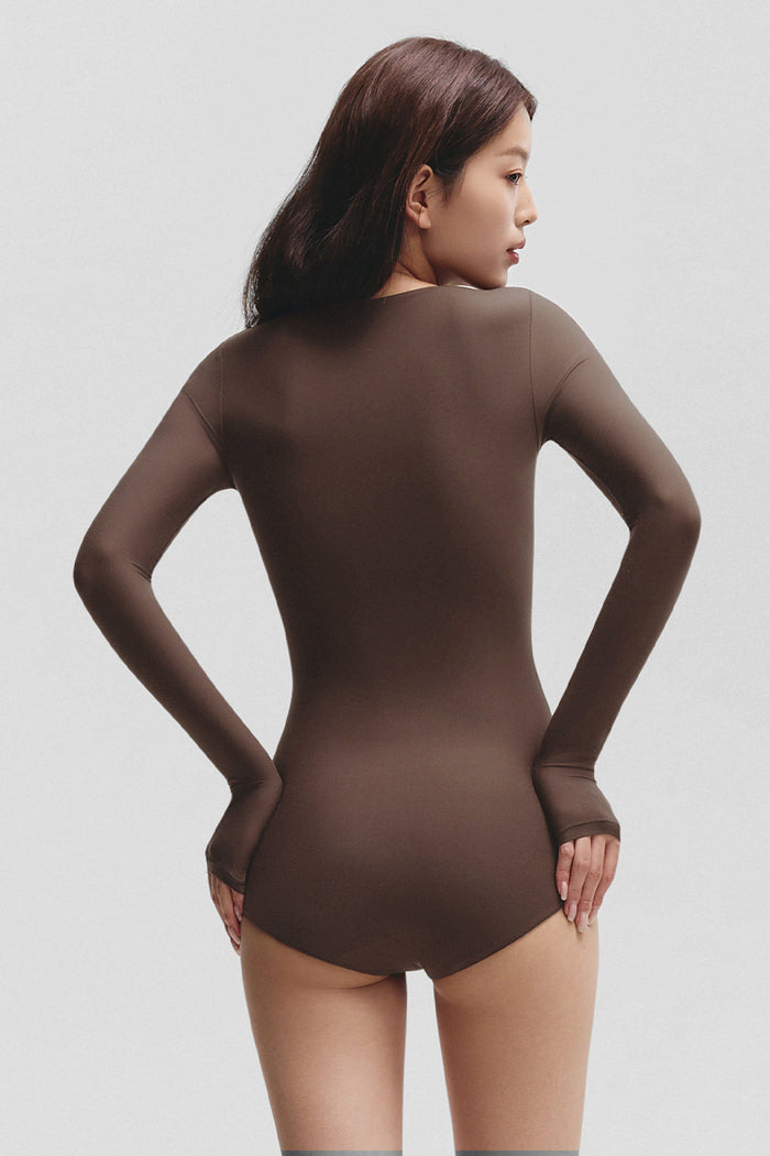 women's seamless bra-in shaping bodysuit top #color_brown