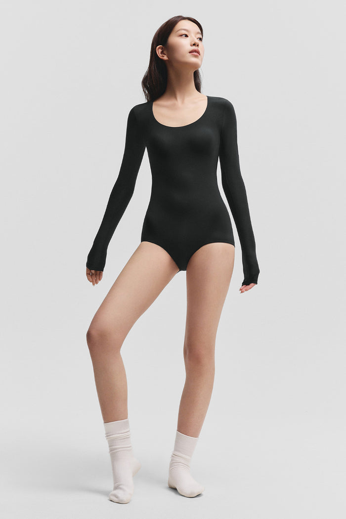 women's seamless bra-in shaping bodysuit top #color_black