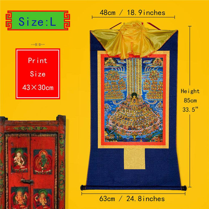 Shakyamuni Refuge Tree - Tibetan thangka painting, close-up detail