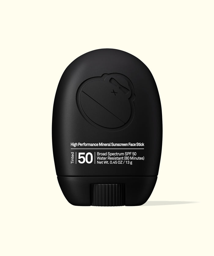 Sun Bum Signature tinted sunscreen face stick in black packaging with SPF 50 and water resistance.