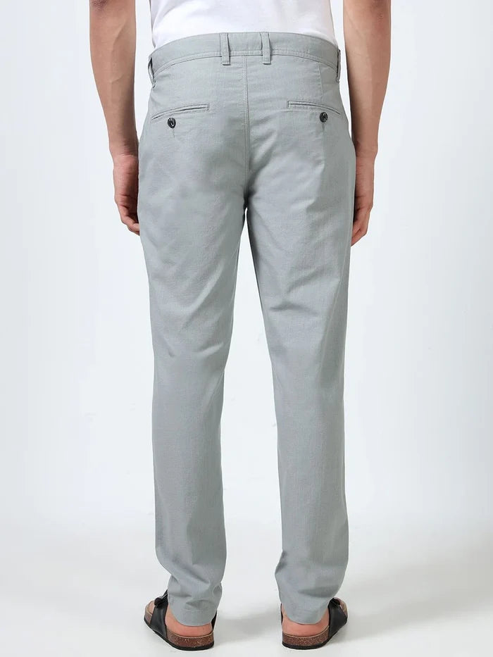 Silisoul Grey Regular Fit Linen Mid-Rise Button Trousers