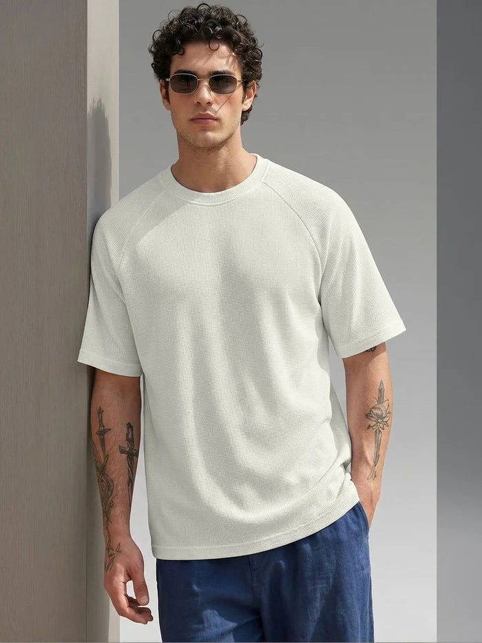 Silisoul Off White Oversized Fit Self Design Print T-Shirt