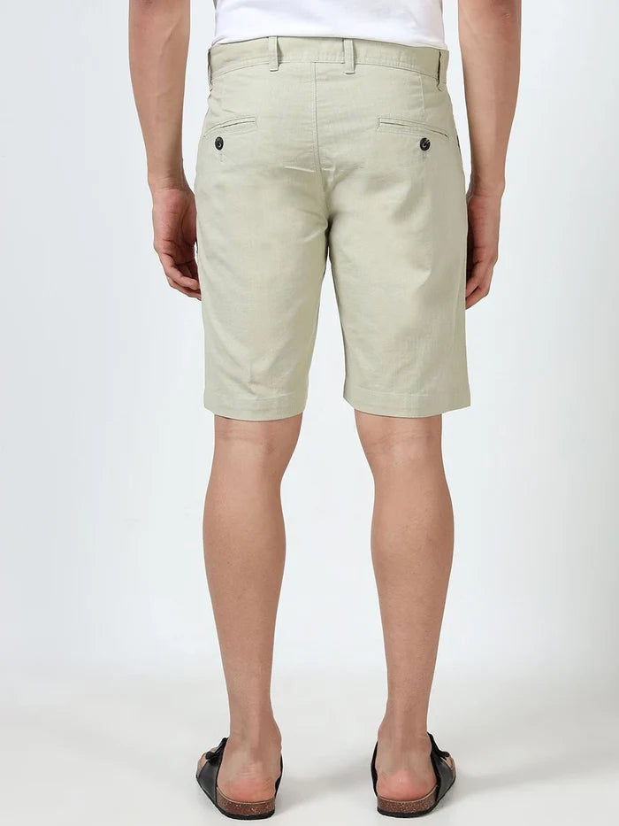 Silisoul Off White Regular Fit Linen Mid-Rise Button Shorts