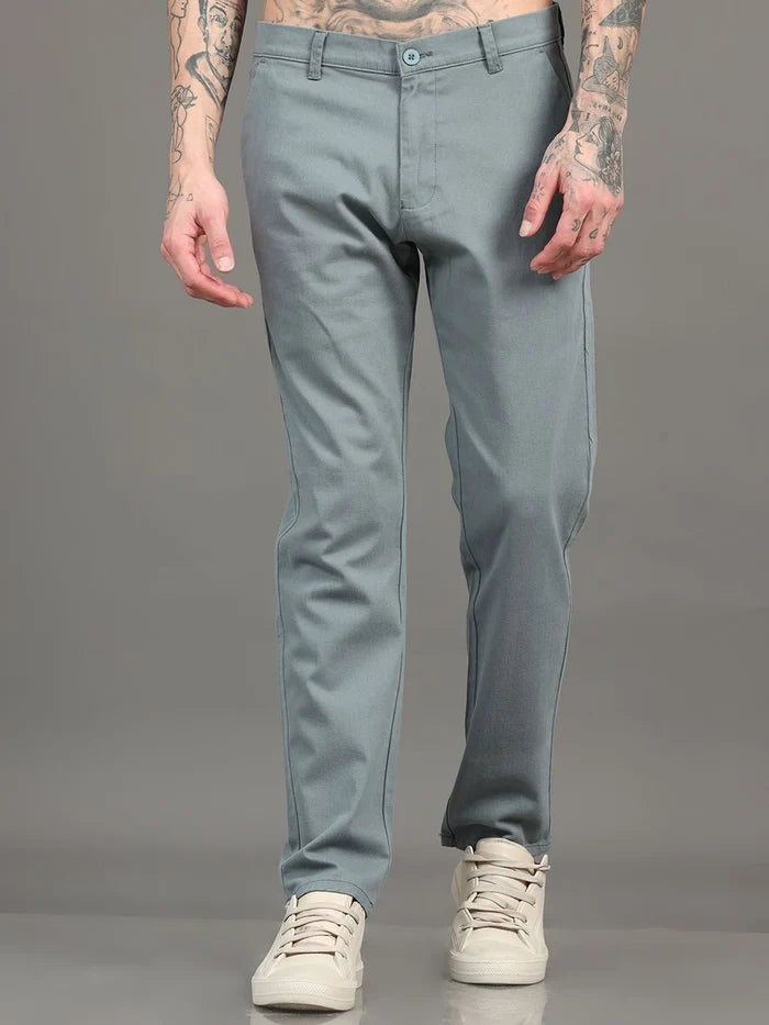 Silisoul Steel Regular Fit Cotton Mid-Rise Button Trousers