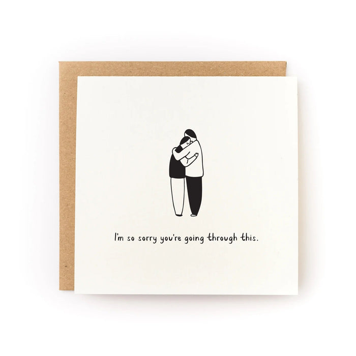 Letterpress greeting card with black-and-white person illustration and heartfelt text