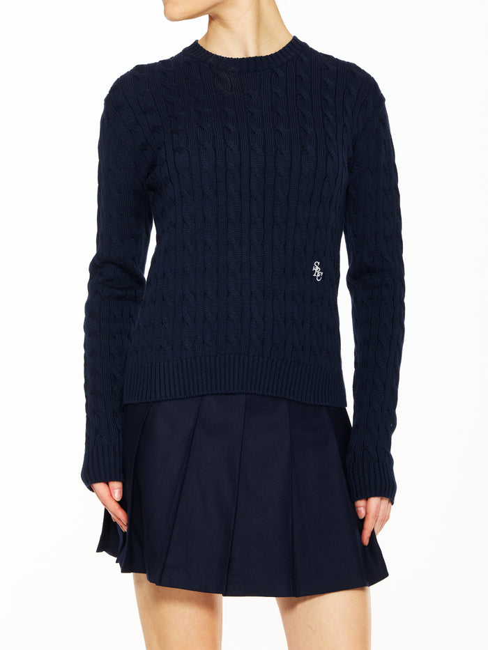 Sporty & Rich Signature Logo Cable Sweater