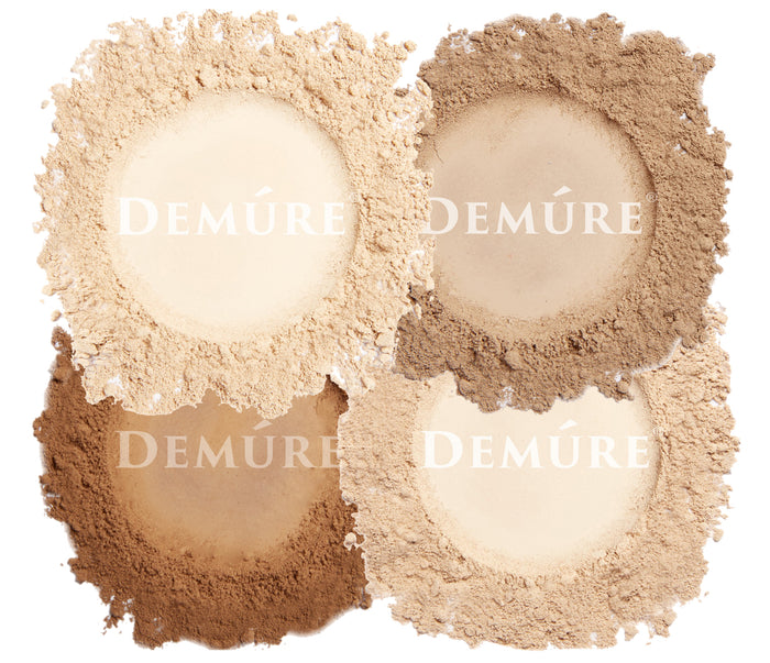 Four color swatches of Demure Foundations
