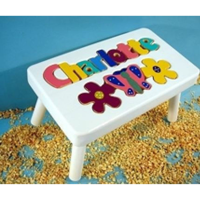 Step Stool- Flower/Butterfly Motif on White or Grey
