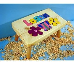 Step Stool-Flowers and Butterfly on Natural
