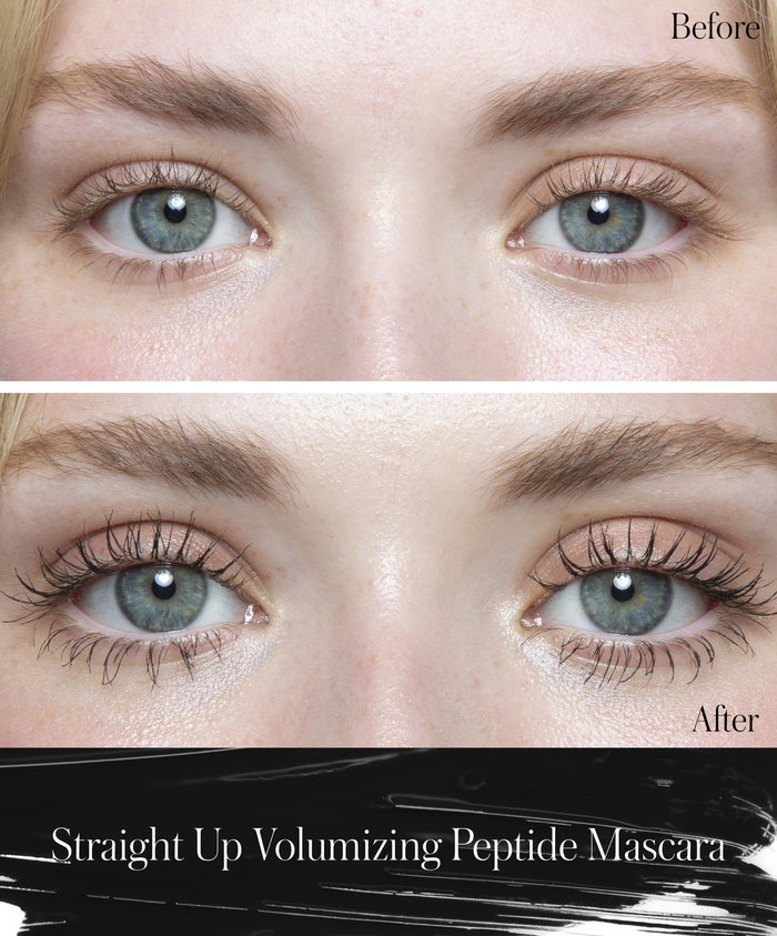 Straight Up™ Volumizing Peptide Mascara before vs after