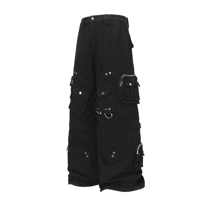 Street Style High-Quality Washed Workwear Pocket Detachable Denim Long Pants