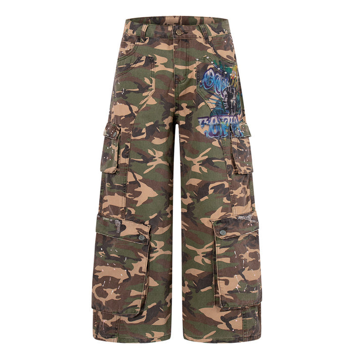 Style Camouflage Distressed Denim Pants