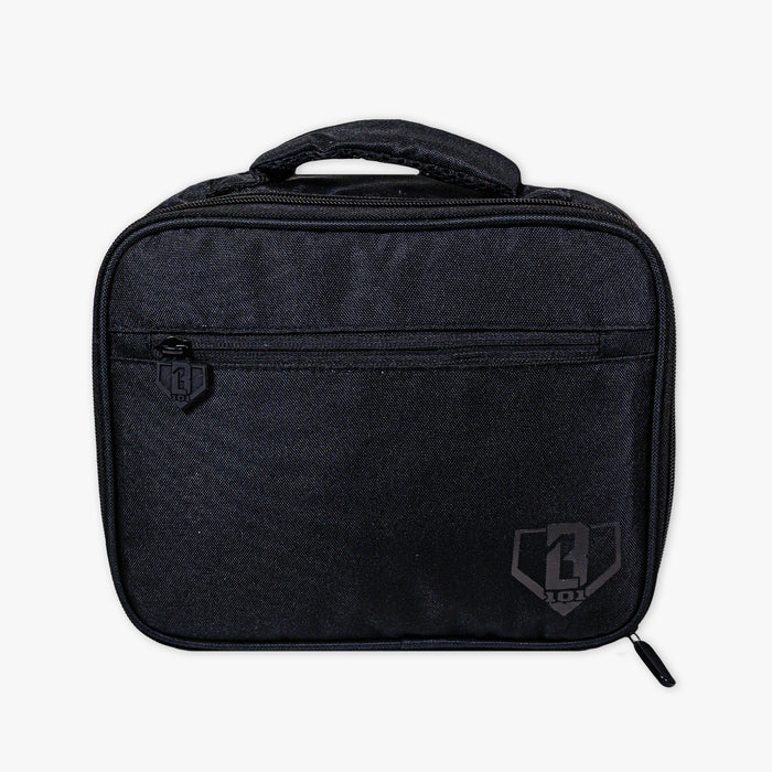 Adult model wearing black lunch box with "SZN 2" design