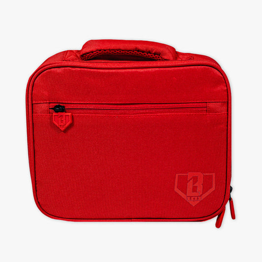 Adult model wearing red lunch box with "SZN 2" design