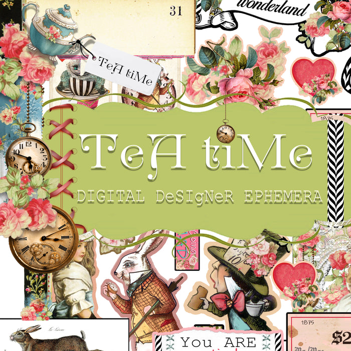 Tea Time Collage - Digital Journal Kit - Bundle Pack