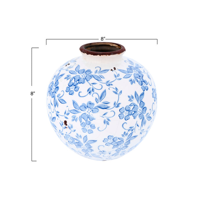 Terracotta Vase with Transferware Pattern