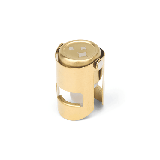 Gold champagne bottle stopper with decorative star button top