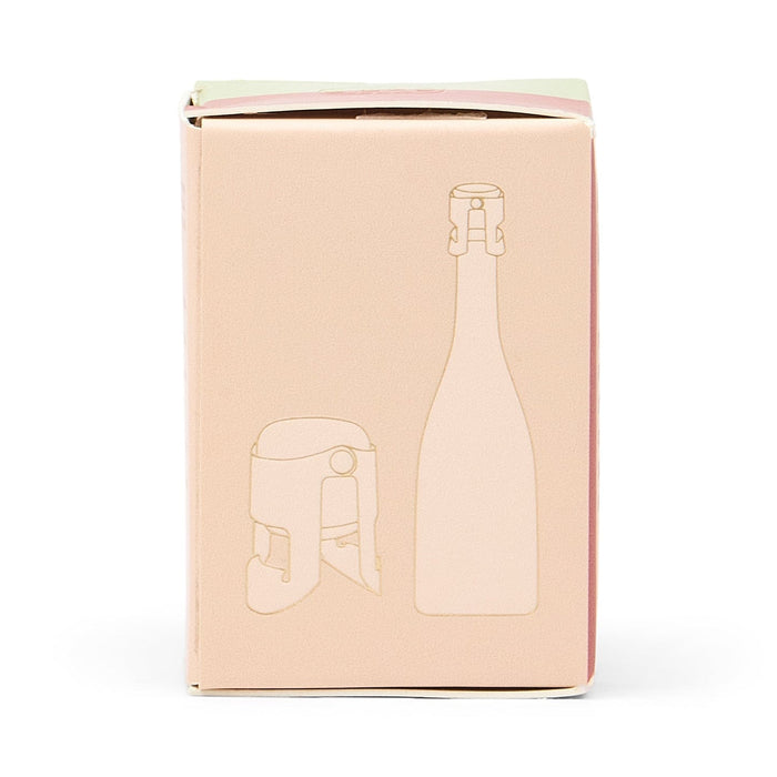 Champagne bottle stopper gift box with bottle and stopper icons